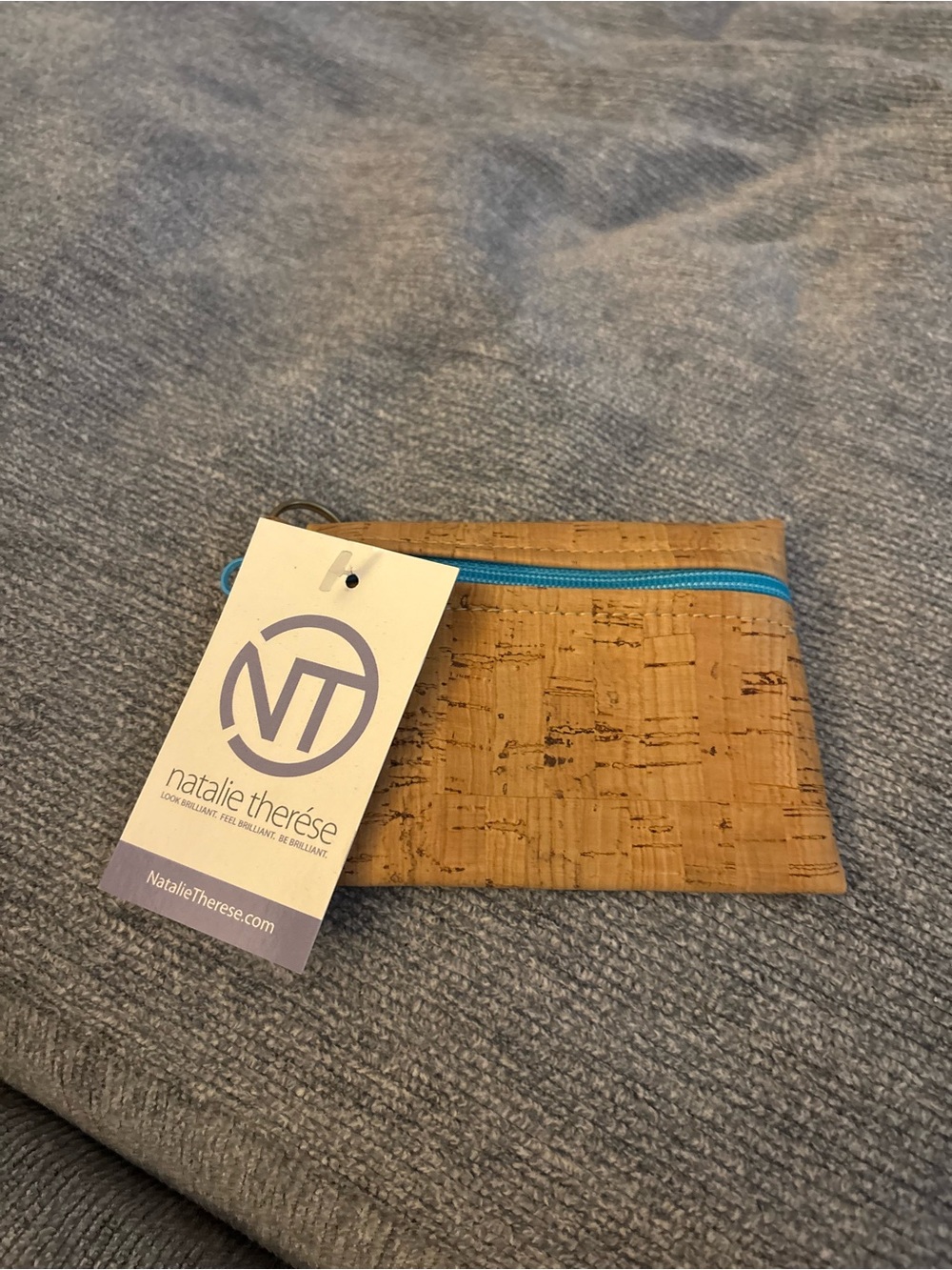 Natural Cork Zip Pouch with Turquoise Accent